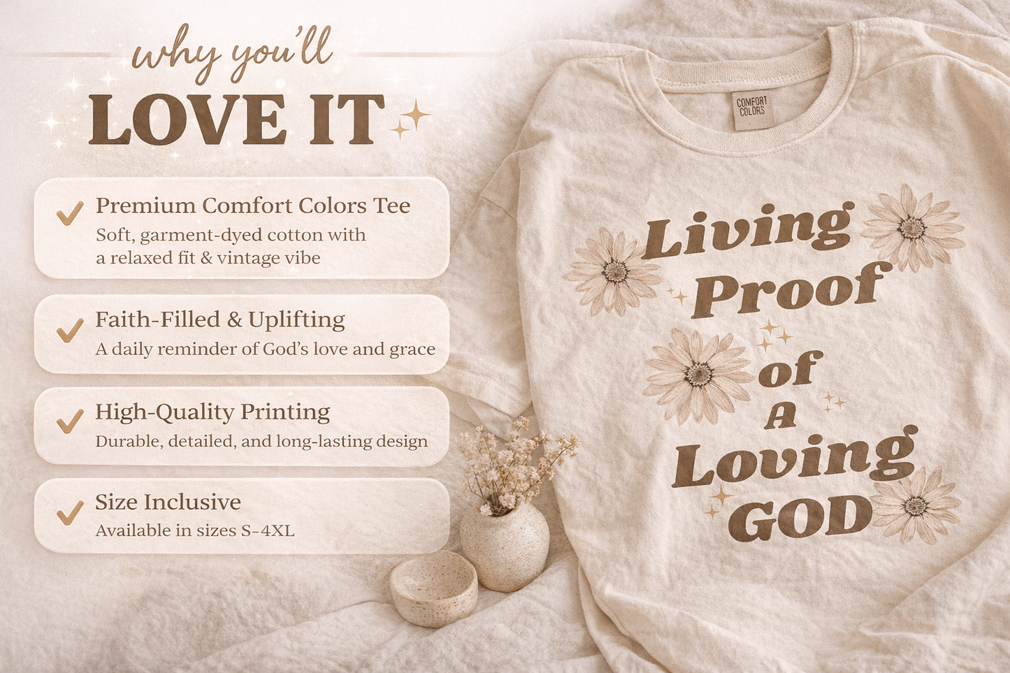 Living Proof of a Loving God T-Shirt — Faith Floral Tee