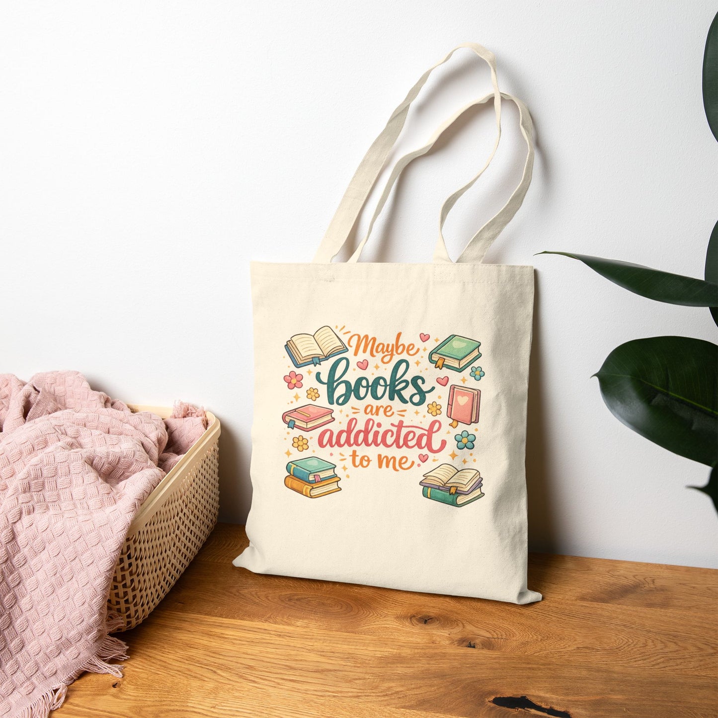 "Maybe Books Are Addicted to Me" Cute Book Lover Canvas Tote